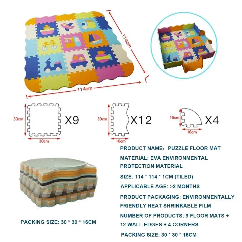 EVA Foam Baby Play Mat with Fence – Thick Puzzle Floor Mat for Kids & Toddlers
