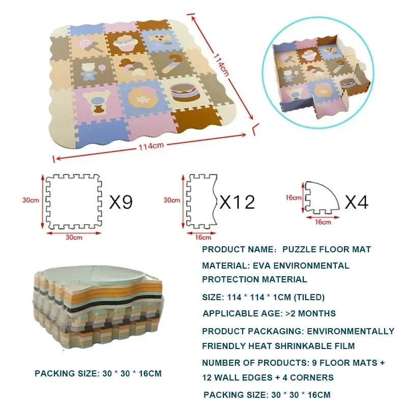 EVA Foam Baby Play Mat with Fence – Thick Puzzle Floor Mat for Kids & Toddlers
