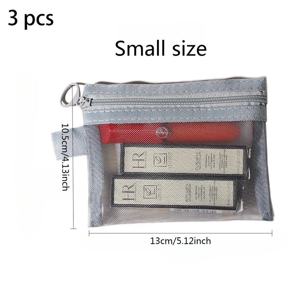 3-Size Nylon Mesh Makeup Bags – Waterproof Toiletry & Brush Organizer Pouches for Women