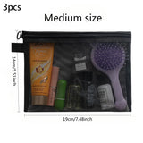 3-Size Nylon Mesh Makeup Bags – Waterproof Toiletry & Brush Organizer Pouches for Women