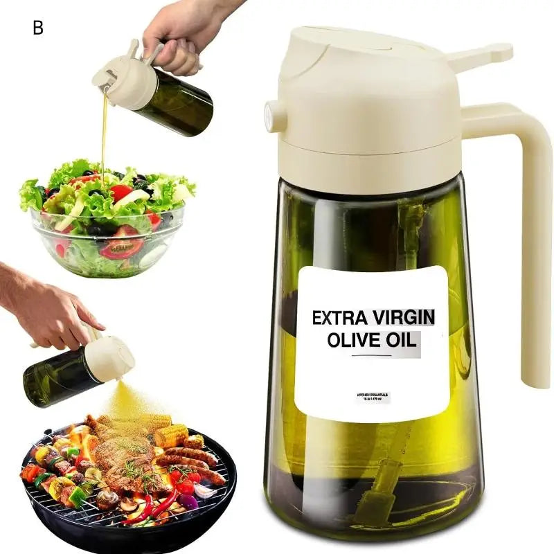 2-in-1 Oil Bottle – Dual-Function Olive Oil Sprayer & Pour Dispenser, Light-Blocking Design.