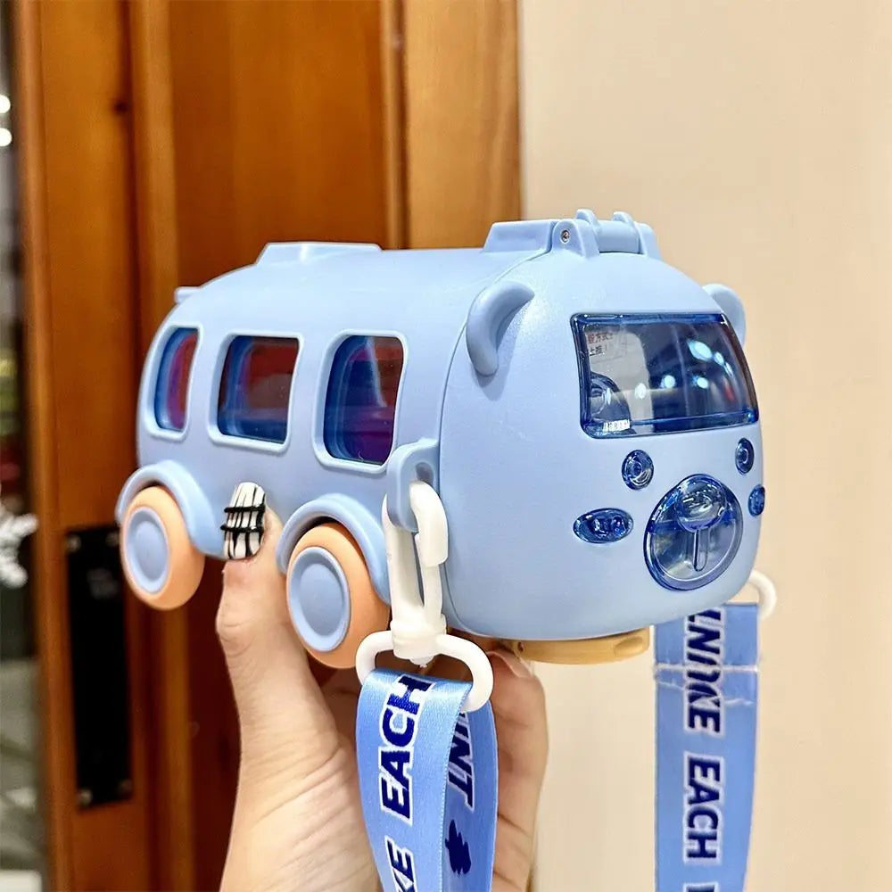 "Cartoon Bus Straw Cup – Large Capacity Kids Water Bottle with Bounce Straw"