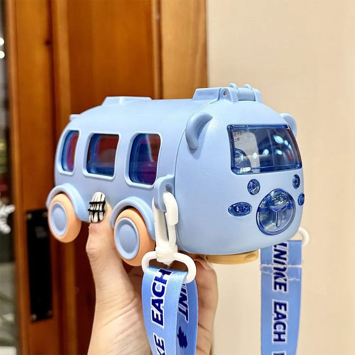 "Cartoon Bus Straw Cup – Large Capacity Kids Water Bottle with Bounce Straw"