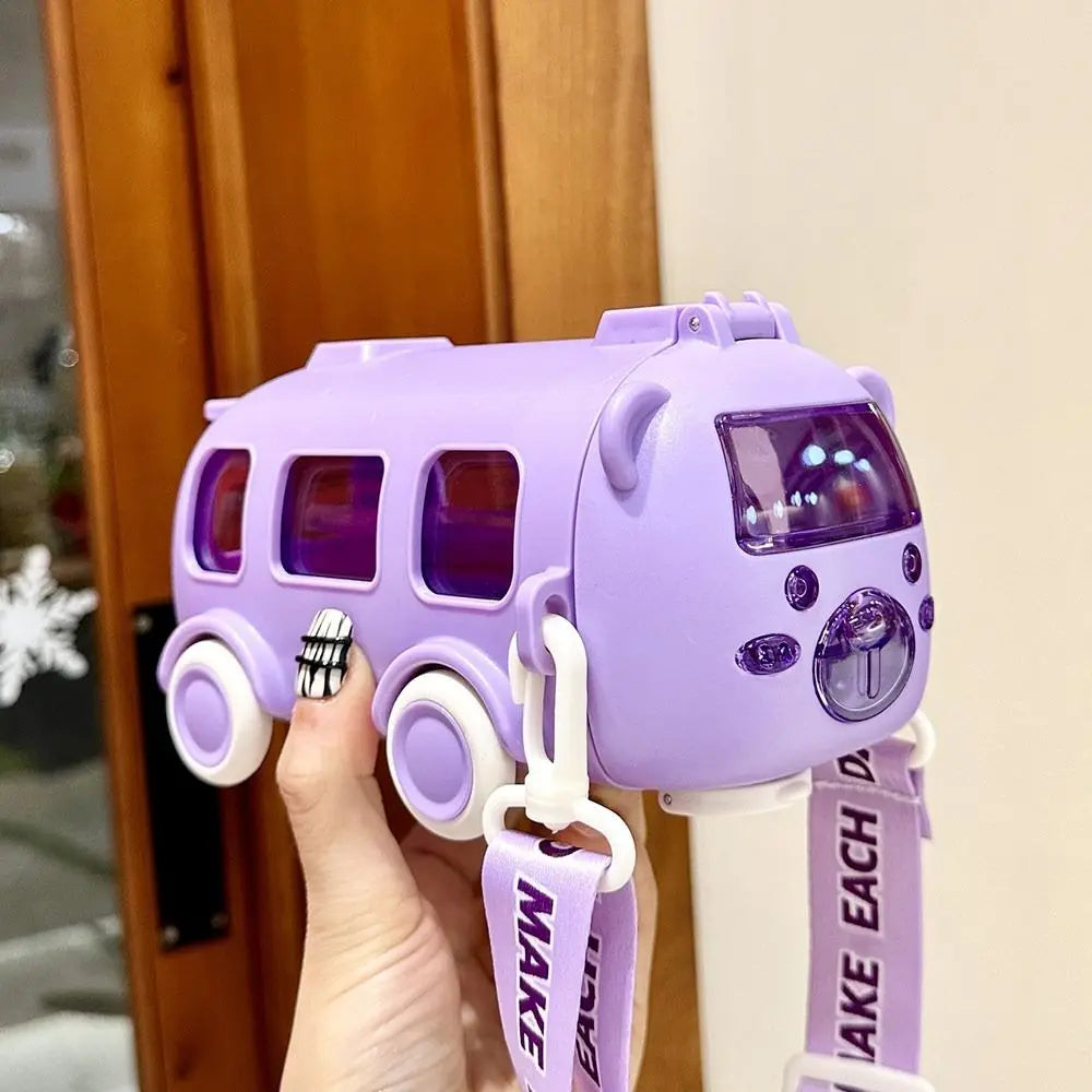 "Cartoon Bus Straw Cup – Large Capacity Kids Water Bottle with Bounce Straw"