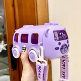 "Cartoon Bus Straw Cup – Large Capacity Kids Water Bottle with Bounce Straw"
