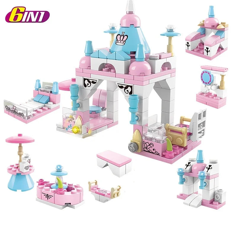 6-In-1 Girls Castle Building Block Kit - Create Unique Structures with Deformable Combinations Compatible