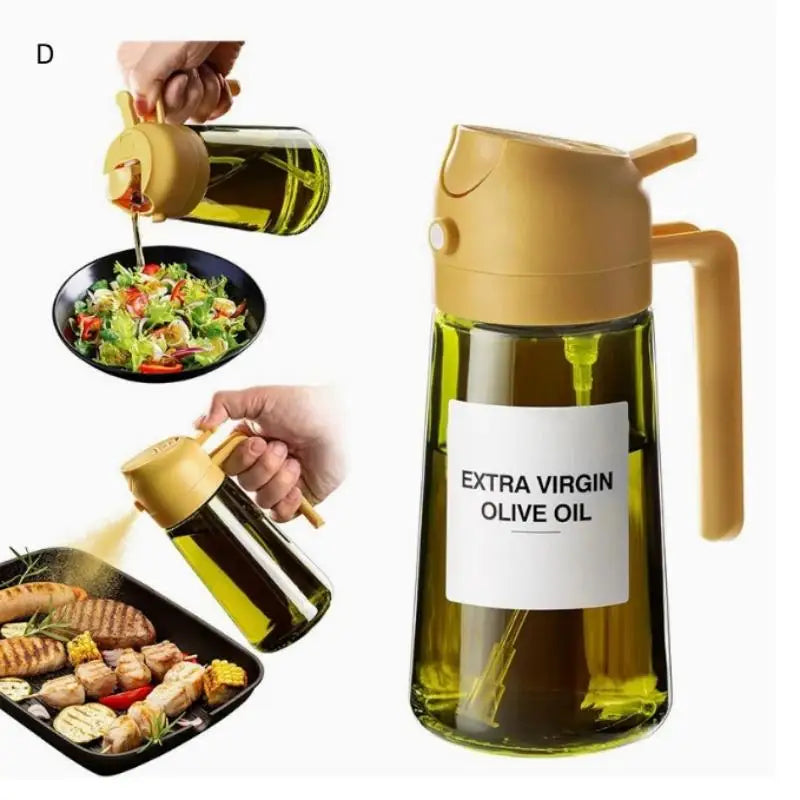 2-in-1 Oil Bottle – Dual-Function Olive Oil Sprayer & Pour Dispenser, Light-Blocking Design.