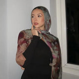 Watercolour Floral Printed Modal Hijab – Lightweight, Breathable, Soft Cotton Rayon Viscose Shawl for Muslim Women