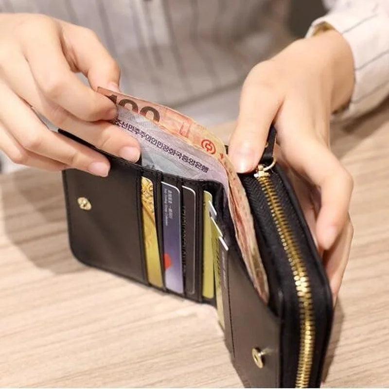 Women’s PU Leather Short Wallet – Luxury Plaid Nubuck Card Holder, Small Zipper Coin Purse