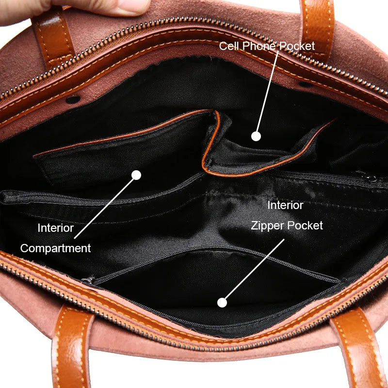 Women’s Genuine Cow Leather Tote – Large Vintage Handbag for Office & Daily Use