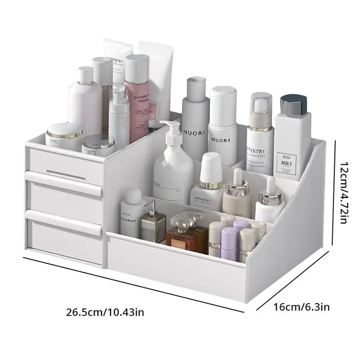 White Plastic Makeup Organizer – Drawer Storage Box for Cosmetics & Skincare