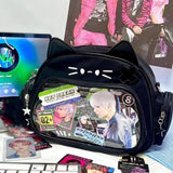 Korean Kawaii Cat  Bag – Cute PU Shoulder Bag with Transparent Pocket.