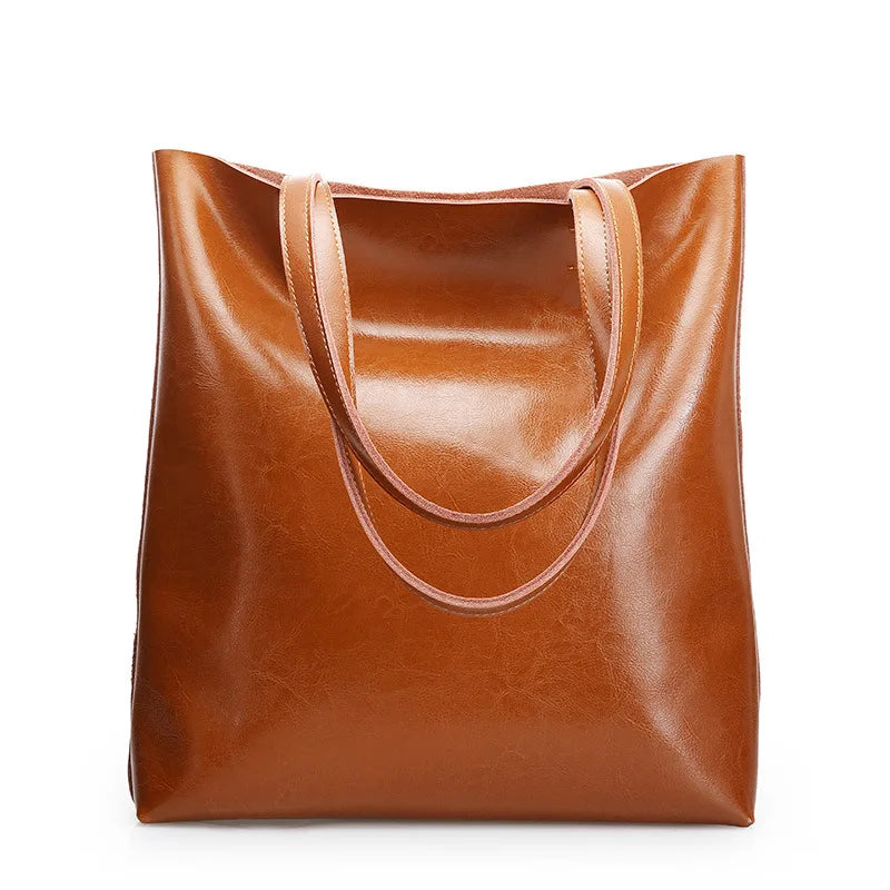Women’s Genuine Cow Leather Tote – Large Vintage Handbag for Office & Daily Use