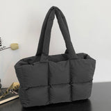 Women’s Puffer Shoulder Bag – Solid Color Quilted Cloud Tote, Large Capacity Soft Commuting Handbag