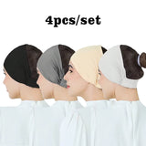 4Pcs Hot Sale Jersey Modal Hijab Underscarf Wrinkle Headband Wrap Plain Color Muslim Hijab Inner Elastic Islamic Turban Bonnet