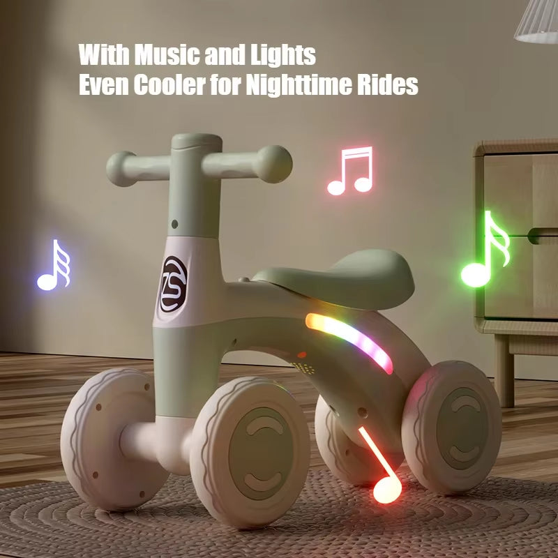 Anti-Tip Baby Balance Bike – 4-Wheel Silent Glider Walker for Toddlers Ages 1–3, Indoor & Outdoor