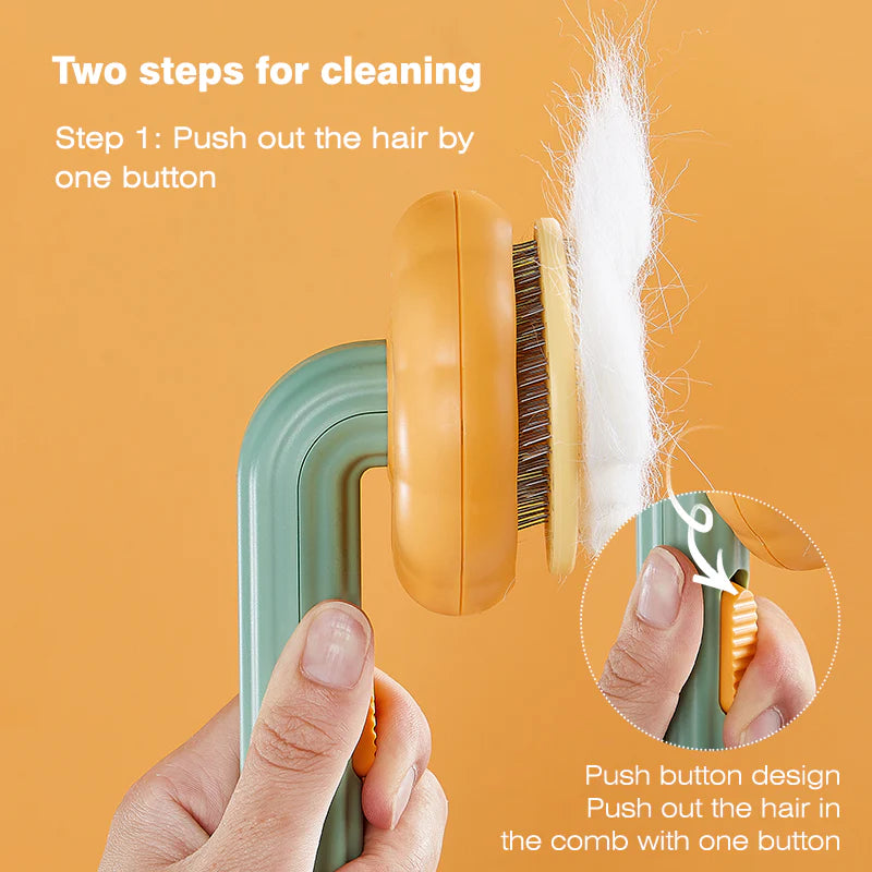 Pumpkin Cat Grooming Brush – Self-Cleaning Comb for Pets, Removes Loose Hair, Undercoat & Tangles