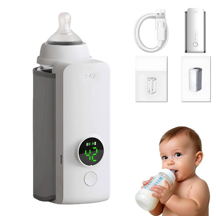 Portable Bottle Warmer for Travel, Rapid Warming with Battery-Powered Temperature Display, Waterless Milk Warming for Comfortable Baby Feeding on the Go