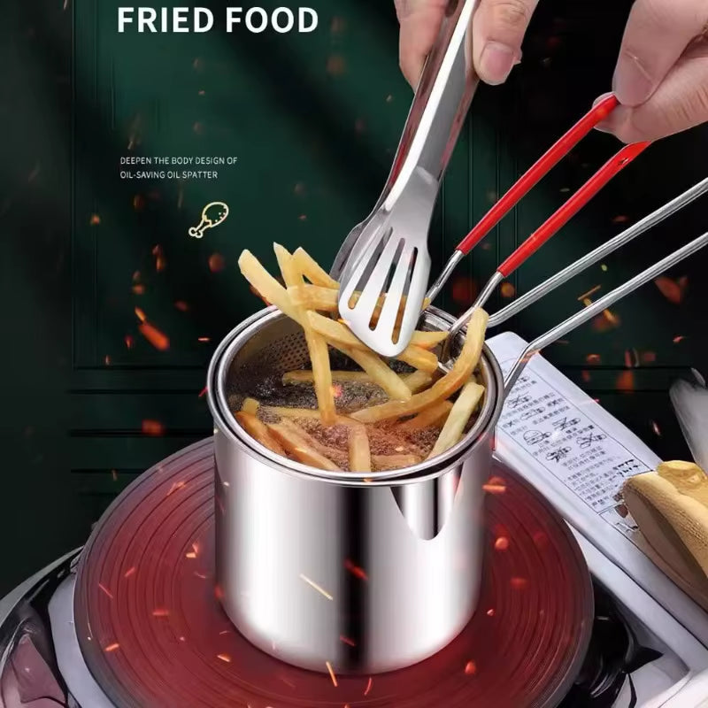 Stainless Steel Deep Fryer Pot with Basket – Small Multifunction Kitchen Frying Pan for Chicken & More