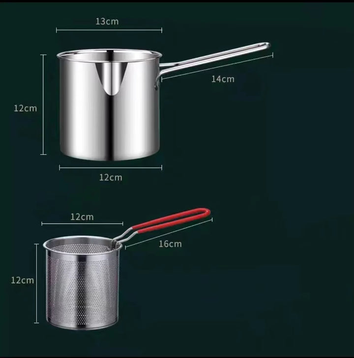 Stainless Steel Deep Fryer Pot with Basket – Small Multifunction Kitchen Frying Pan for Chicken & More