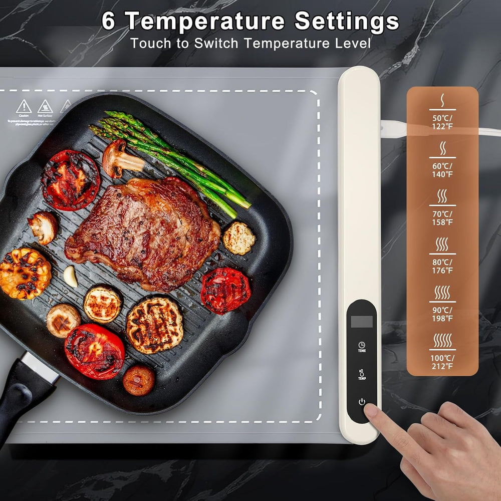 Food Warming Mat - Electric Warming Tray with 6 Temperature Settings and 6 Hours Timer, Full Surface Graphene Heating Food Warmer, Premium Rollable Heating Tray for Gatherings, Parties, Grey