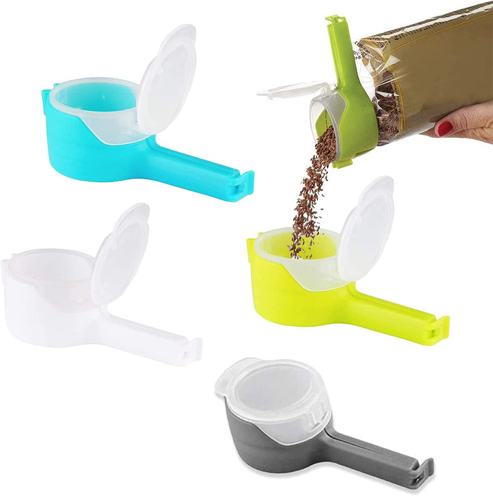 Kitchen Chip Bag Clips with Pouring Spouts - Reusable Plastic Cap Food Clips for Organizing and Storing Food in the Kitchen