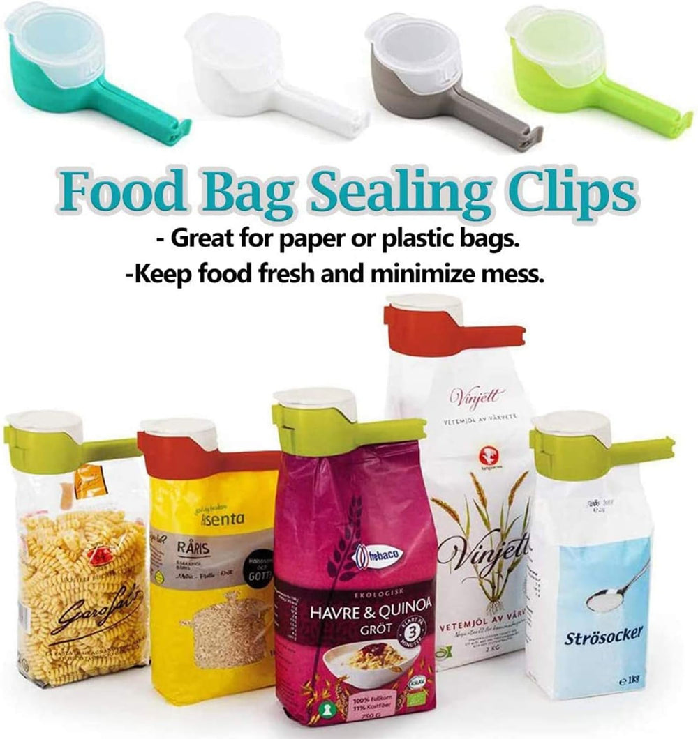 Kitchen Chip Bag Clips with Pouring Spouts - Reusable Plastic Cap Food Clips for Organizing and Storing Food in the Kitchen