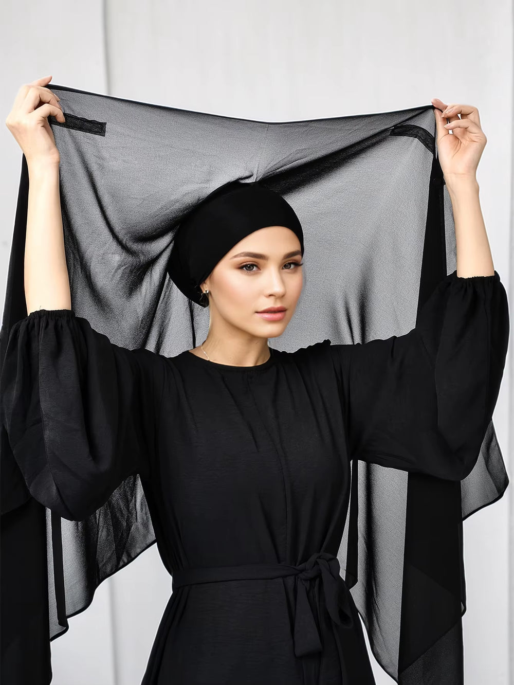 Newest Instant Chiffon Hijab with Magnetic Buckle Solid Color Woman Muslim Hijab Scarf Islamic Turban Fashion Headband Shawl