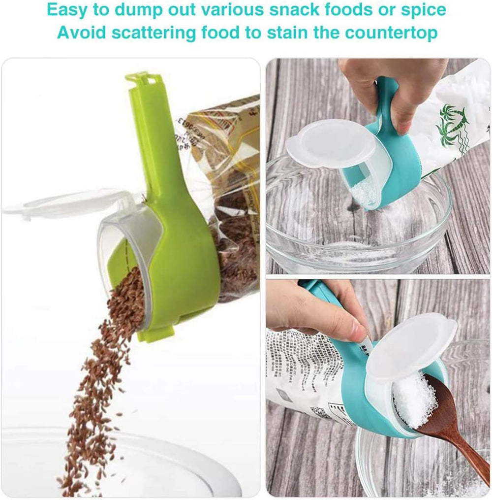 Kitchen Chip Bag Clips with Pouring Spouts - Reusable Plastic Cap Food Clips for Organizing and Storing Food in the Kitchen