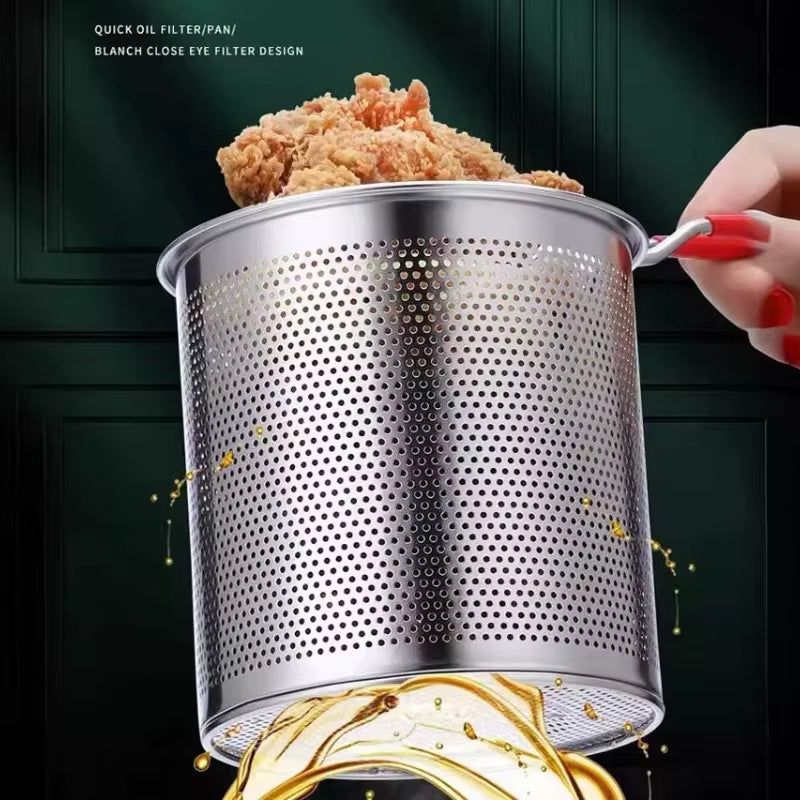Stainless Steel Deep Fryer Pot with Basket – Small Multifunction Kitchen Frying Pan for Chicken & More